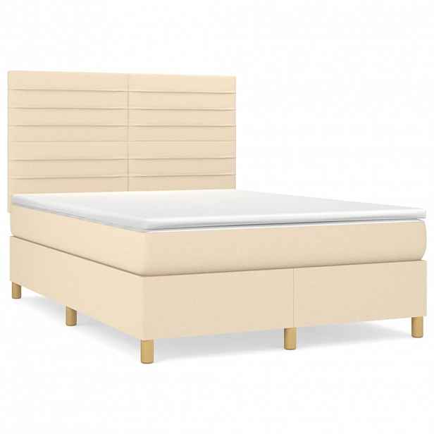vidaXL Box spring postel s matrací krémová 140x200 cm textil