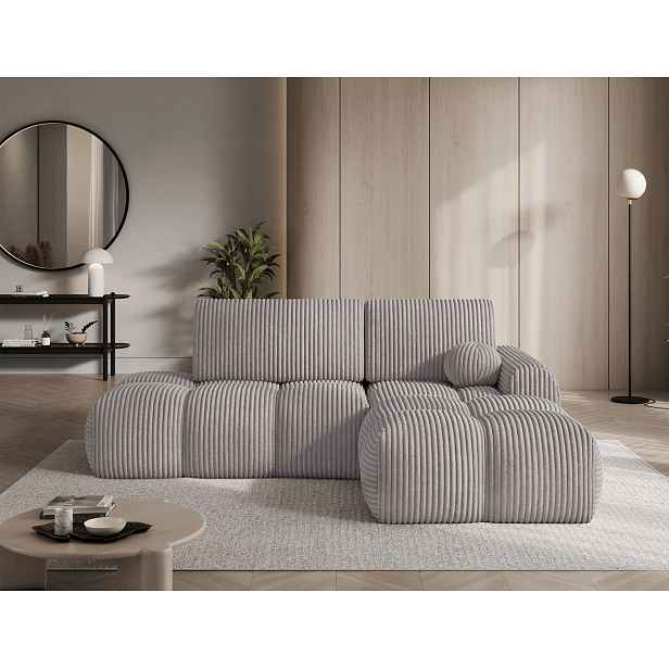 Designová rohová sedací souprava NIMUE - světle šedá, pravý roh