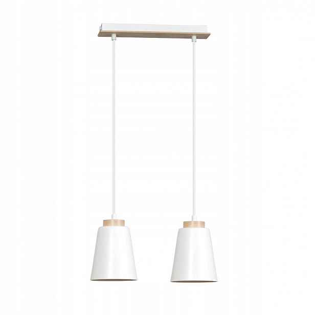 Závěsná lampa Bolero 2 bílá, 2xE27, ocel a dřevo, 100 cm