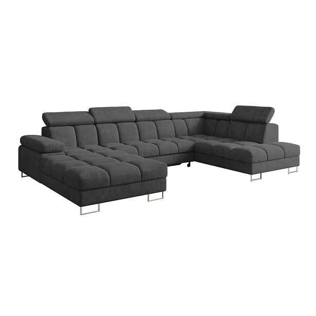 ALTDECOR SEDACÍ SOUPRAVA s funkcí spaní a úložným prostorem, otoman vpravo COMA U 345x203x79 tmavě šedá velur