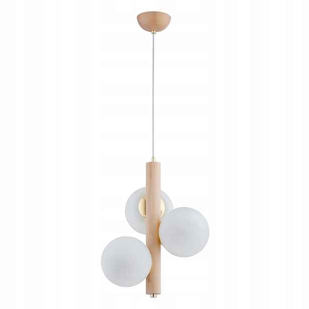 Skandinávská závěsná lampa Kanet Alfa dřevěná 3xE14 10W bílá