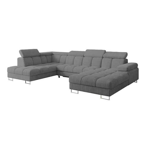 ALTDECOR SEDACÍ SOUPRAVA s funkcí spaní a úložným prostorem, otoman vlevo COMA U 345x203x79 tmavě šedá manšestr