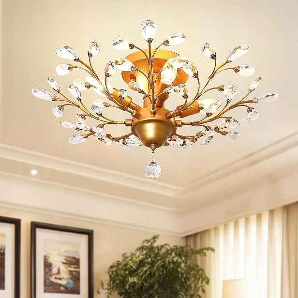 Křišťálový Stropní Lustr 4 Světelné Body, Zlatý, 60 CM