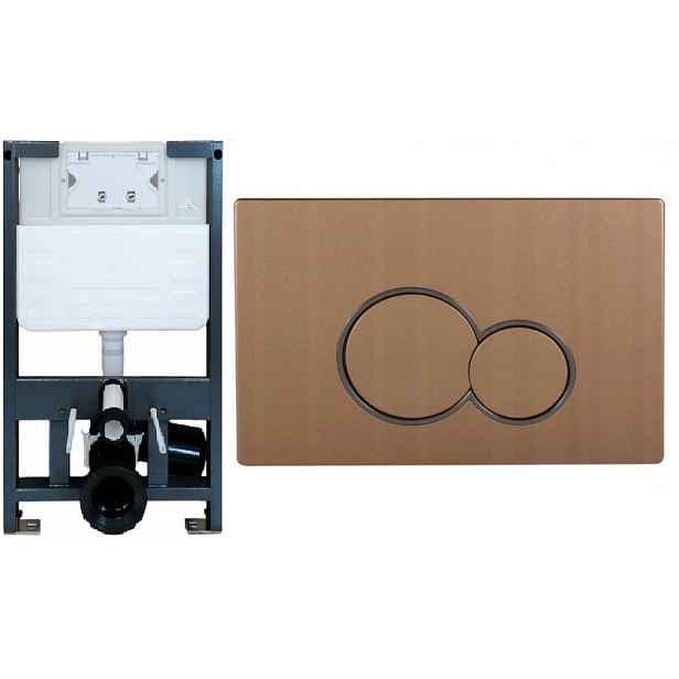 Podomítkový Wc rám AquaTech nízký 82 cm tlačítko Simba 5 zlaté podložka