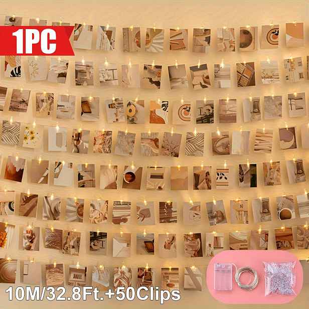 TEMU 1 ks, 100/50/20 LED vnitřní foto klipové světelné řetězy, napájené bateriemi /25/10 klipy pro vánoční dekorace, ložnici a svatební oslavu |