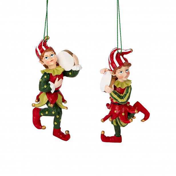 TEMU 2ks Vánoční 3D Závěsné Ozdoby Bubnující Elf, Elf 3D z Pryskyřice, Vánoční Dárky a Ozdoby na Vánoční Stromek, pro Vánoční Stromky, Restaurace,