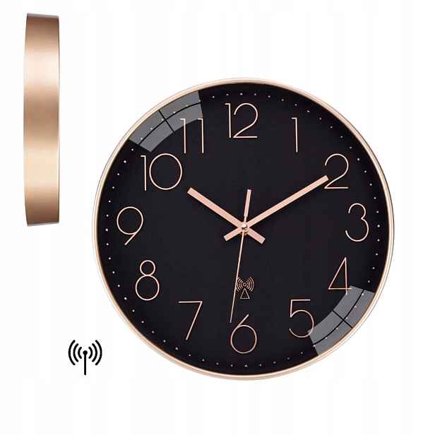 Moderní nástěnné hodiny černo-zlaté 30 cm Tichý tekoucí mechanismus