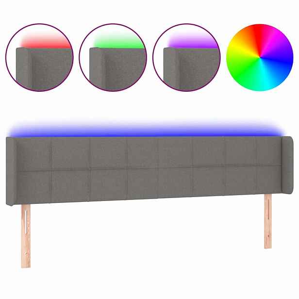vidaXL Čelo postele s LED tmavě šedé 183 x 16 x 78/88 cm textil