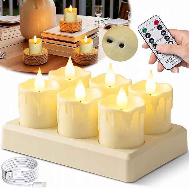6 X Elektrické Svíčky Do Hřbitovních Svíček Na Baterie Efekt Plamene 7 CM