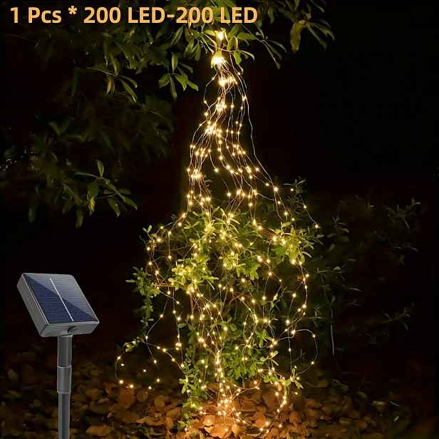 TEMU Balení 1/2/3 ks Závěsných Solárních Pohádkových Venkovních Řetězových Světel, 8 Režimů, 200/400/600 LED Závěsných Světel z Konského Ocasu a
