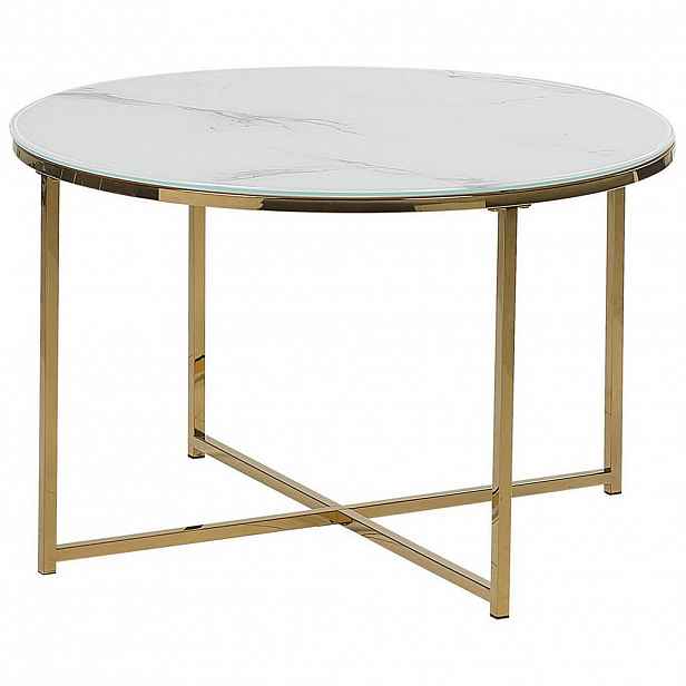 Beliani KONFERENČNÍ STOLEK Mramor Look bílý/zlatý 70 cm Quincy