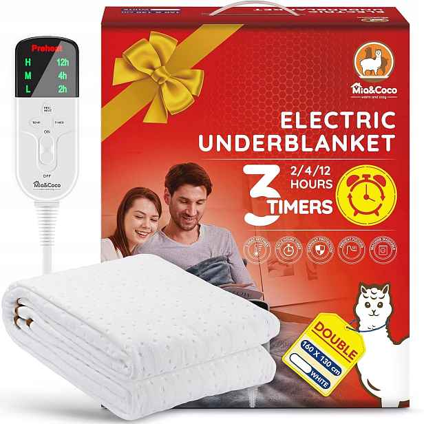 Vyhřívaná elektrická deka MiaCoco dvojitá Timer Led 160x130 cm
