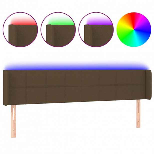 vidaXL Čelo postele s LED tmavě hnědé 183 x 16 x 78/88 cm textil