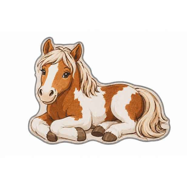 TEMU 1 ks Koberec ve tvaru poníka , měkký omyvatelný koberec z umělého kašmíru s gramáží 800 g/m², 2D plochý potisk hnědo-bílý koberec s poníka do