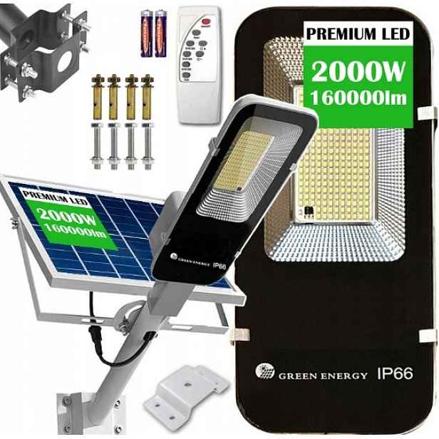 Výkonná Solární Lampa 2000W Led Pouliční Zahradní Pilot nastavitelný solární panel
