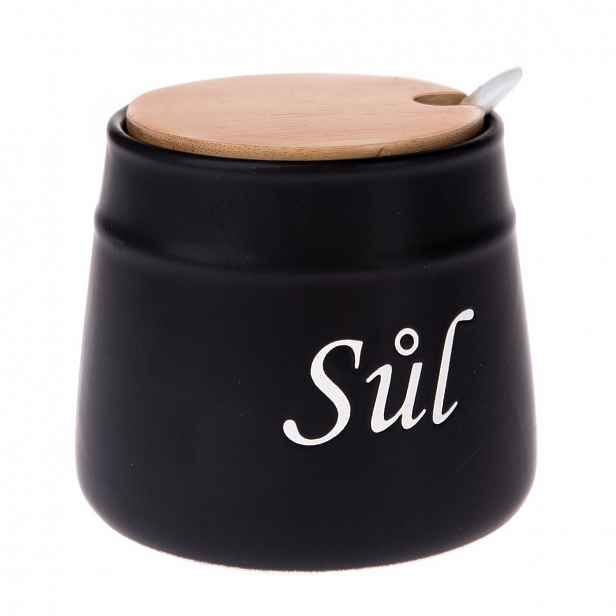 Keramická dóza se lžičkou na sůl, 10,5 x 10,5 x 10,5 cm