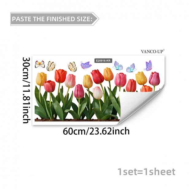 TEMU Jedna (30×60 cm) Barevná Tulipánová Motýlí Jarní Letní Plochá Statická Dekorace na Sklo Okenní Nálepka (E20916)