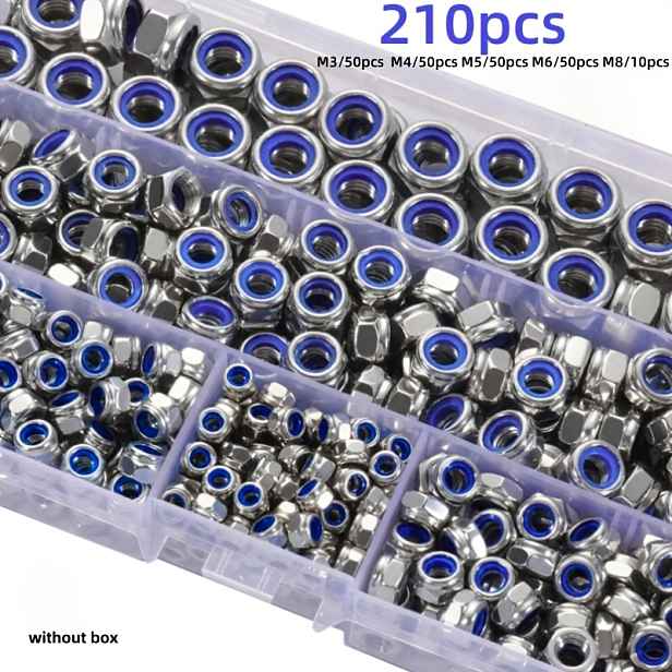 TEMU FVEBLSN-210-Pcs/150-Pcs Nylonové Zajišťovací Maticové Vložky - Nylonové Vložky, Plný Závit, M3/M4/M5/M6/M8 Zajišťovací Design, pro Průmyslové a