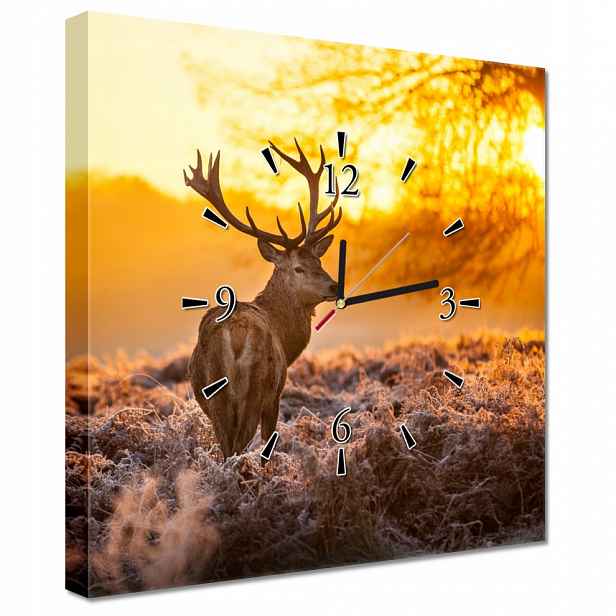 Nástěnné hodiny 40x40 Jelen při západu slunce
