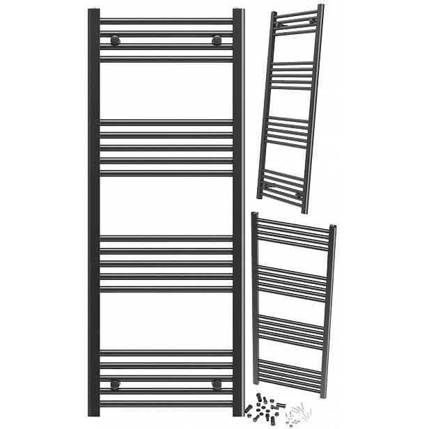 Koupelnový Radiátor Černý Žebříkový 50x130 cm Montáž 180° Radiátor Breno