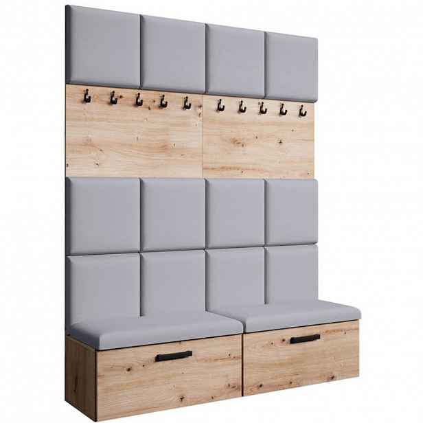 Beautysofa PŘEDSÍŇOVÁ sestava Margaret I+I 162/203/43 s čalouněnými panely a botníkem, dub artisan