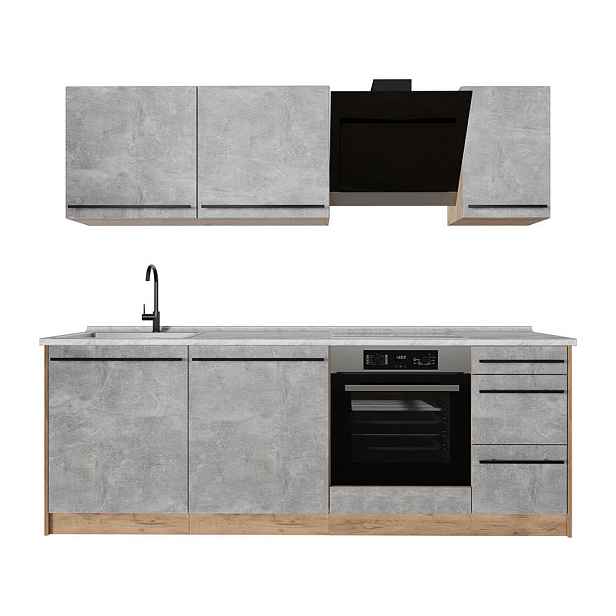 Vicco KUCHYŇSKÝ KOUT R-Line, Beton/Zlatý mocný dub, 220 cm pracovná doska Mramor