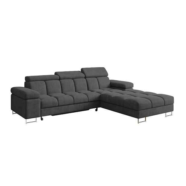 ALTDECOR ROHOVÁ SEDAČKA s funkcí spaní, otoman vpravo COMA L 271x203x79 tmavě šedá velur