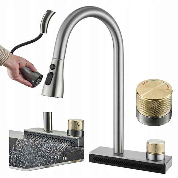 Kuchyňská Baterie s flexibilním otočným ramínkem Stojící kohoutek do kuchyně Inox