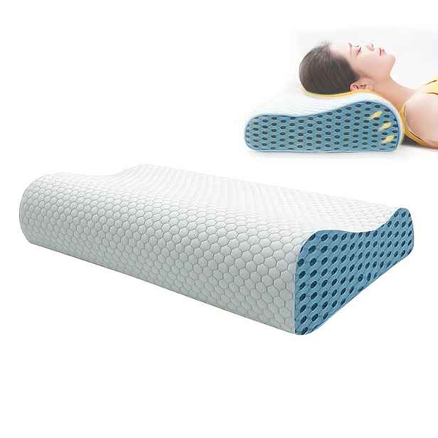 TEMU Polštář na krk s paměťovou výplní a ergonomickým designem, dvojitá výška pro různé spánkové , medové plášťové provedení pro pohodlné