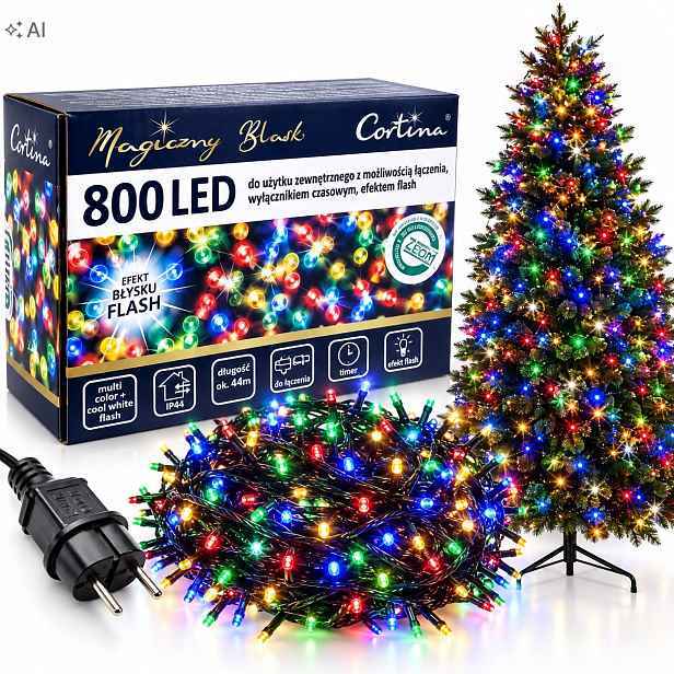 Vánoční Osvětlení Na Stromeček 800 Led s Časovačem Efekt Blesku na Stromeček Multi Blesk Studená Bílá