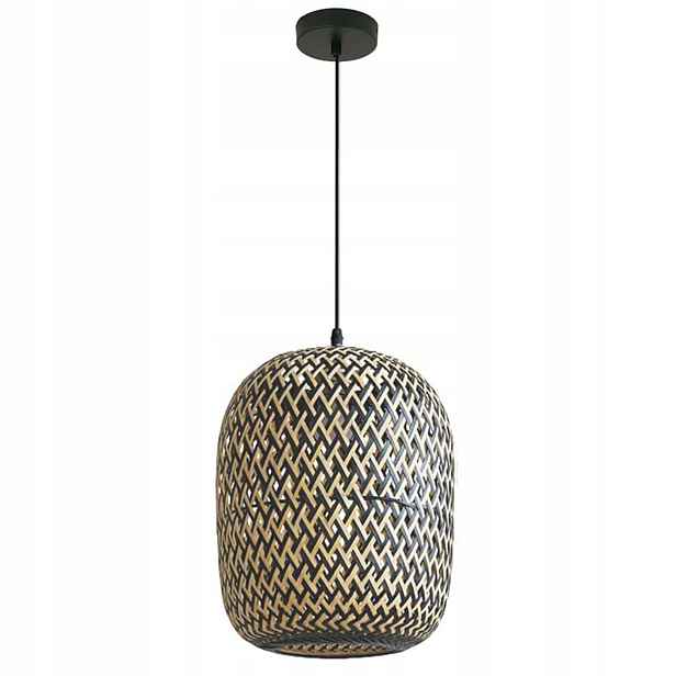 Závěsná lampa Boho 30 cm Pletený lustr Béžová Černá Bambusové dřevo