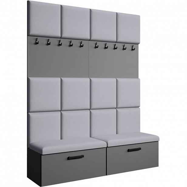 Beautysofa PŘEDSÍŇOVÁ sestava Margaret I+I 162/203/43 s čalouněnými panely a botníkem, grafitová
