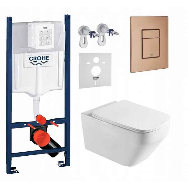 Sada Wc Grohe s mísou Wc Naron a tlačítkem kartáčovaná měď Fresh