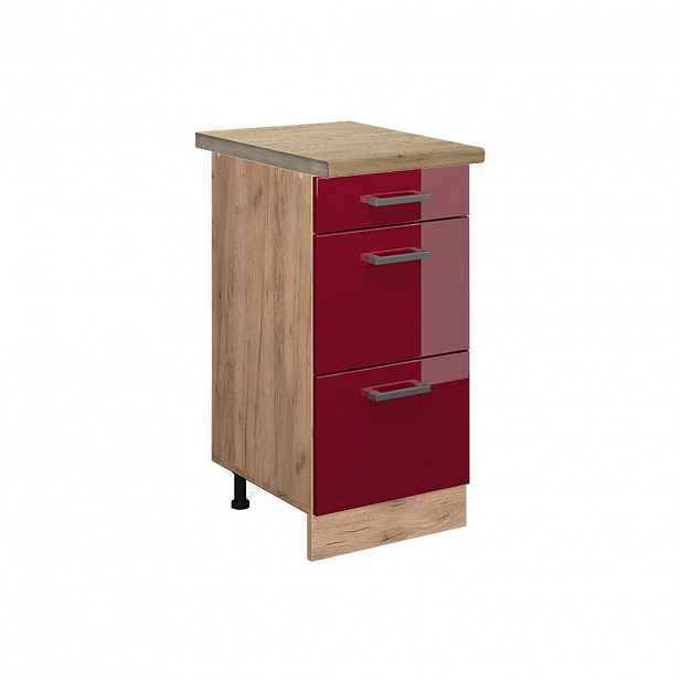Vicco SPODNÍ SKŘÍŇKA KUCHYŇSKÉ LINKY R-Line Červená vysoký lesk 40 cm se zásuvkami, PD Dub