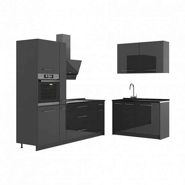 Vicco KUCHYNĚ Fame-Line, Antracitový vysoký lesk/Antracit, 220 x 120 cm, PD Antracit
