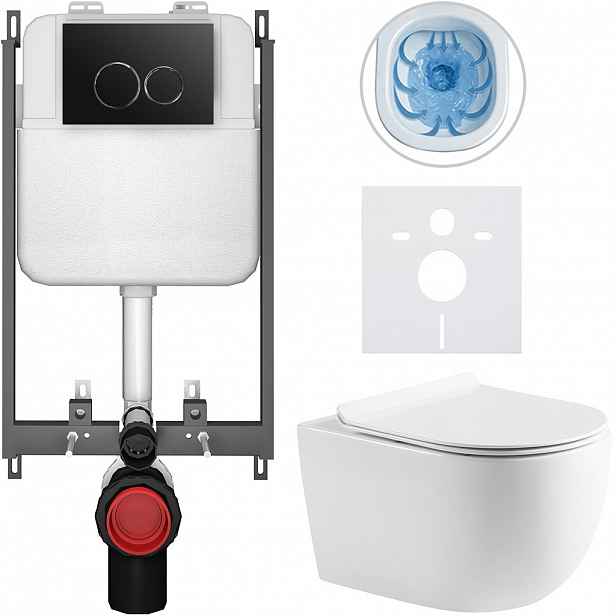 Kompletní WC set Basic/Felci - bílá lesklá - WC tlačítko Dualo/Černá - pro zazdění - 53x37 cm