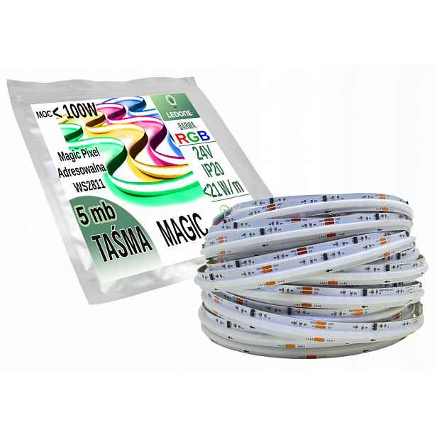 Led pásek Cob Rgb IP20 24V 576d Magic Pixel adresovatelný WS2811 digitální 5 m