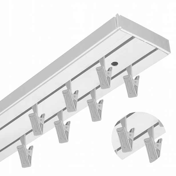 Stropní Lišta Elegance Pvc dvoukolejná Kpl garnýž s žabkami 300 cm