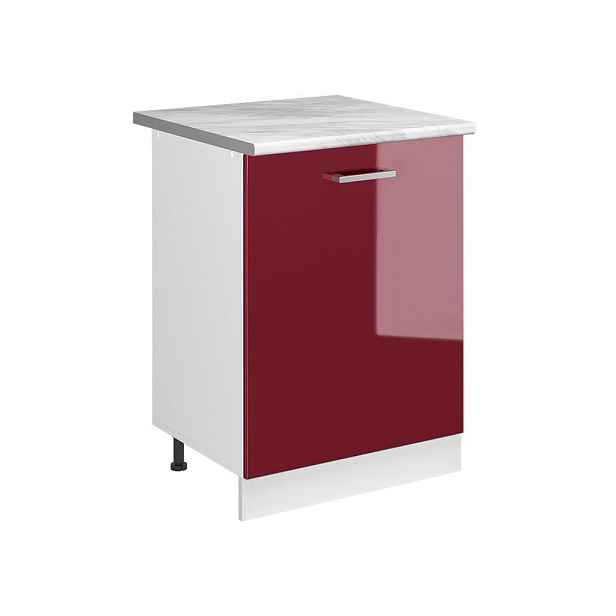 Vicco SPODNÍ SKŘÍŇKA KUCHYŇSKÉ LINKY R-Line, Červená vysoký lesk/Bílá, 60 cm s 1 dveřmi pracovná doska Mramor