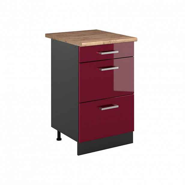 Vicco SPODNÍ SKŘÍŇKA KUCHYŇSKÉ LINKY R-Line, Červená vysoký lesk/Antracit, 50 cm pracovná doska Dub Goldkraft
