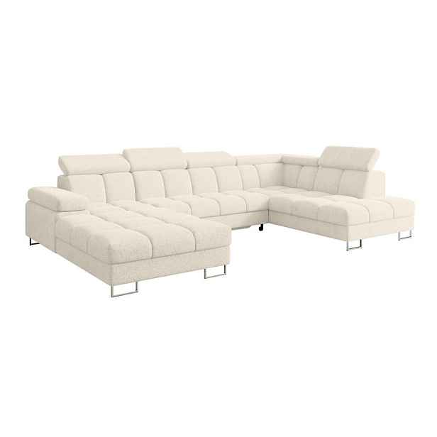ALTDECOR SEDACÍ SOUPRAVA s funkcí spaní a úložným prostorem, otoman vpravo COMA U 345x203x79 krémová velur