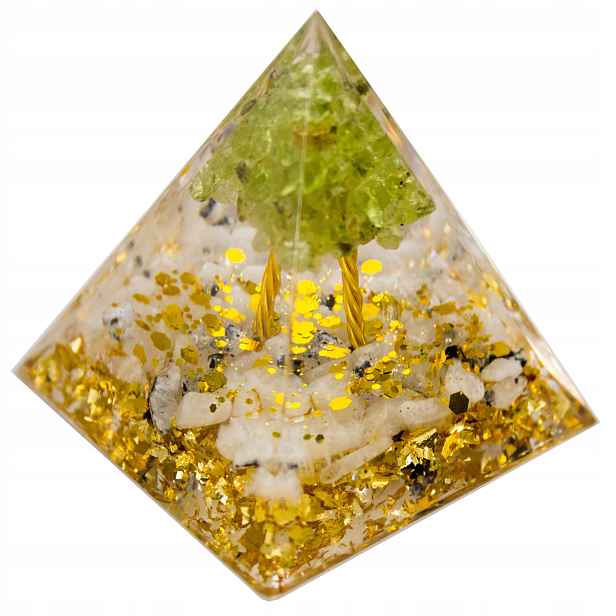 Pyramida Orgonit Peridot Apofyllit Apofilit Harmonizace Čaker Energie 5 cm