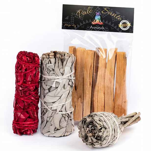Šalvěj Bílá Kadidlo Palo Santo Certifikáty Sada pro aromaterapii