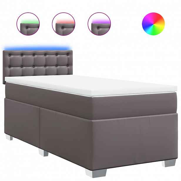 vidaXL Box spring postel s matrací šedá 90x190 cm umělá kůže