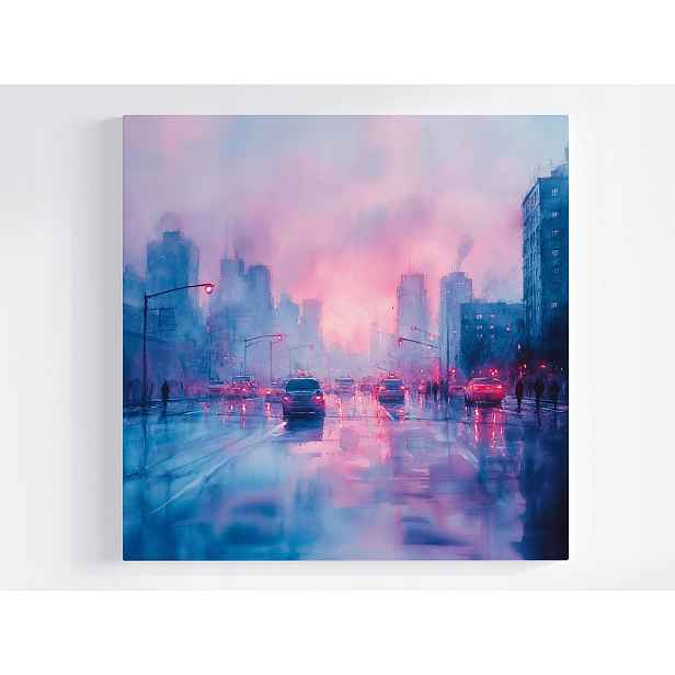 Obraz Na Plátně Canvas Pohled Na Město Ulice Mrakodrapy Auta Úsvit 60x60