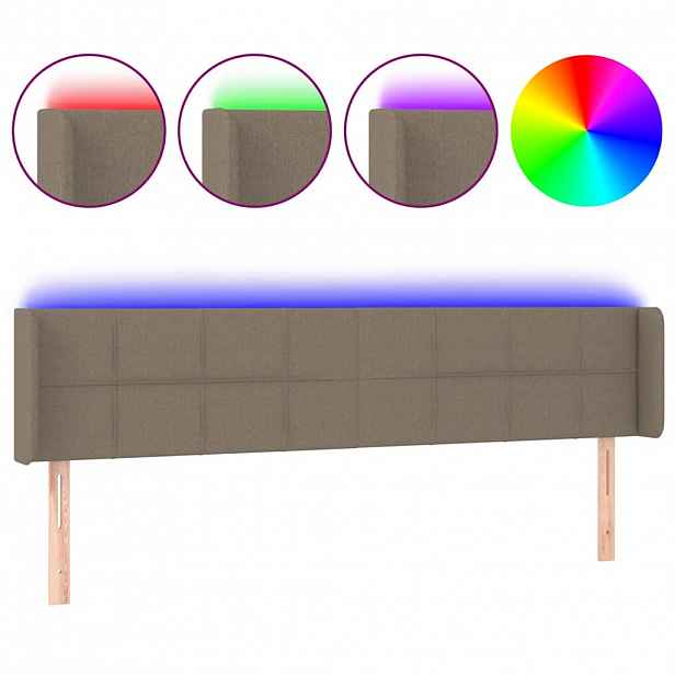 vidaXL Čelo postele s LED taupe 203 x 16 x 78/88 cm textil