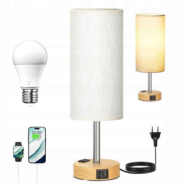 Noční Lampa S Dotykovým Ovládáním, Stmíváním A 2X Usb Nabíječkou, Teplá Bílá (3000K)