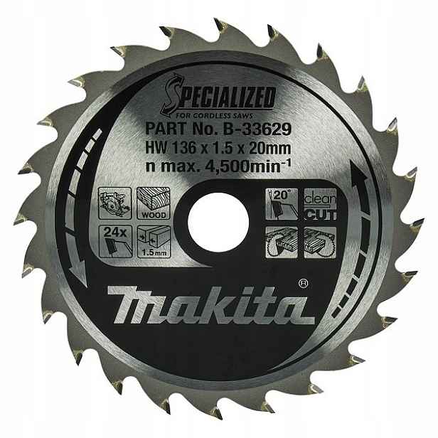 řezací kotouč na dřevo 136/20/1,5 mm, 24 zubů, Makita [B-33629]