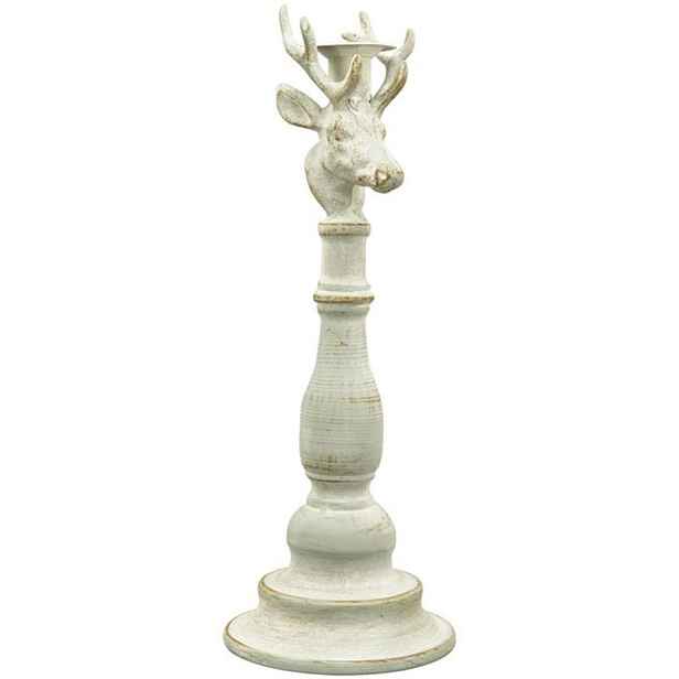 Šedý antik kovový svícen ArtFerro s jelenem - 13,5*13,5*37cm  Exner