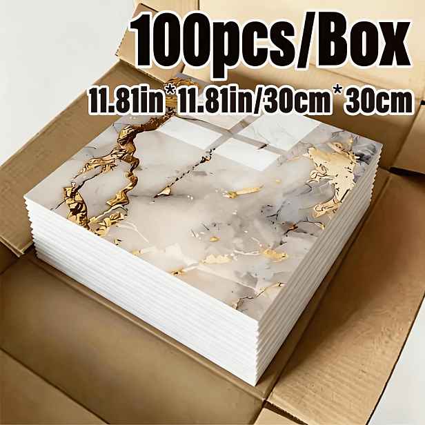 TEMU 50/100 ks 30*30 cm/11,8*11,8 palců Samolepicí Lesklá Luxusní Pozlacená Nálepka na Zeď, 3D Trojrozměrné Závěsné Dekorativní Panely, Voděodolné,